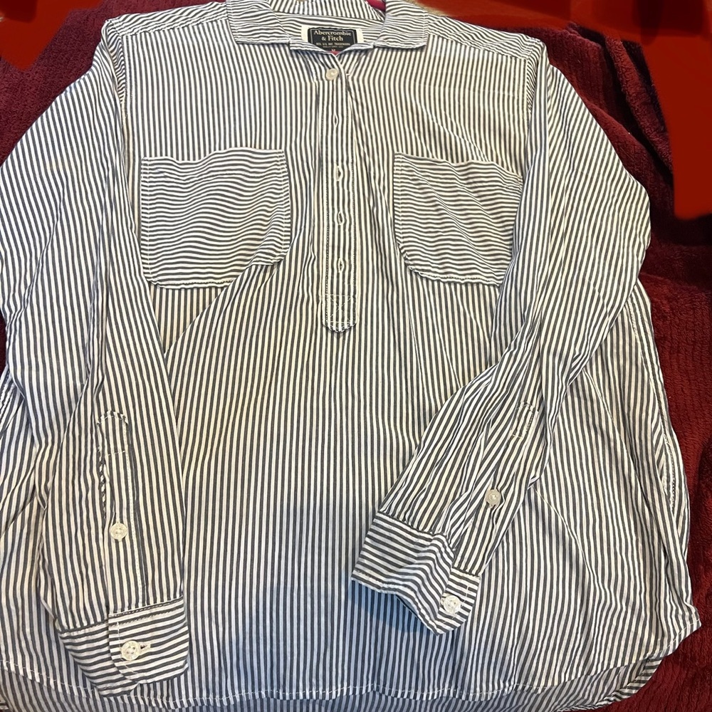 Abercrombie & Fitch, size Medium, pinstriped white and blue shirt; 100% cotton